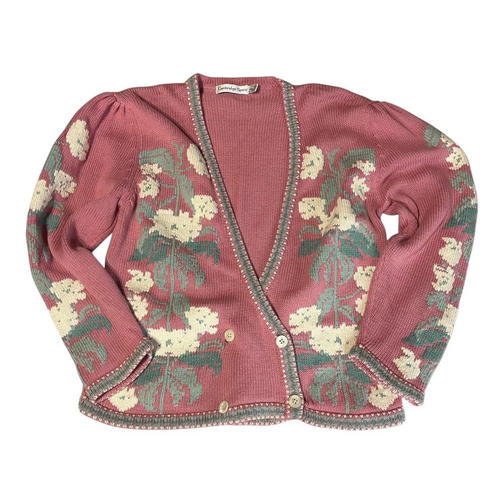 Vintage Cambridge Spirit Cotton  Cottagecore Floral Cardigan Sweater